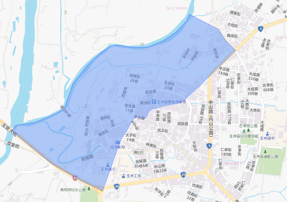 ▲▼台南玉井區中山路、中正路、中華路、前園街、大。（圖／台灣自來水公司）