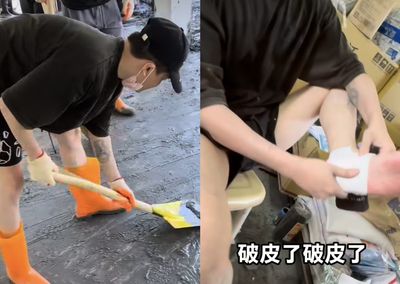 孫生遭酸作秀！公開鏟土影片「腳慘破皮」　喊話：救災才是現在的我