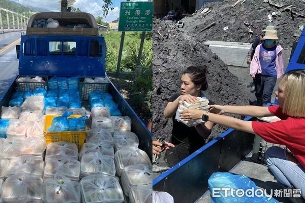 ▲▼工藝店老闆夫妻集結大家愛心進入災區，4天發放4700個便當。（圖／玄通神藝直播台提供）