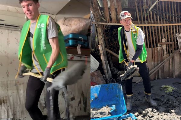 ▲▼法裔主持人赴花蓮救災遭酸「穿綠背心作秀」：很委屈。（圖／翻攝自Facebook／吉雷米-一粒米）