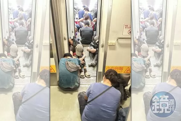 不少超人們在支援花蓮光復災區後，滿身疲憊與淤泥搭乘台鐵北上返家。（讀者提供）