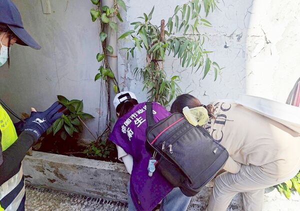 ▲桃園市衛生局稽查人員加強登革熱確診個案周邊環境維護，避免孳生源。（圖／衛生局提供）