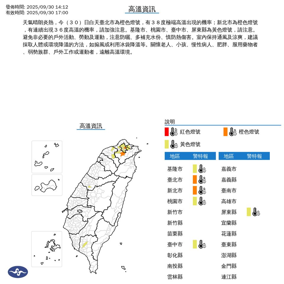 ▲高溫警示