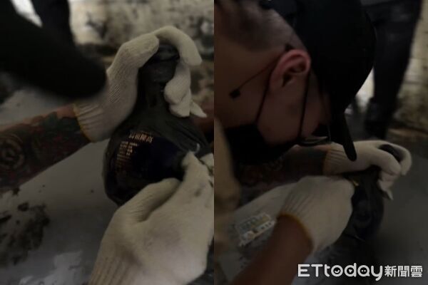 ▲▼女子的男友清淤時挖到酒，屋主立刻問「要不要喝」。（圖／Threads網友annaxhuangx授權提供，請勿隨意翻拍以免侵權）