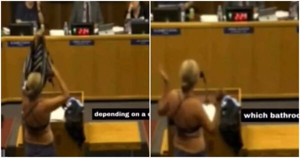 女子伯恩在學校董事會上脫衣。（圖／翻攝TheRealMrBench X）