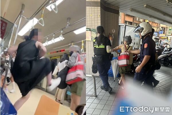▲▼在捷運上搶優先席遭踹飛的曾姓阿嬤(73歲)，於北市大同區一家便利商店遭警方帶回。（圖／翻攝自Threads＠queen7_910、Threads@f731102授權提供）
