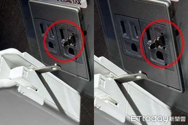 ▲行動電源插頭「一隻腳」卡在裡面。（圖／翻攝自「麻姑師太 阿民」授權引用）