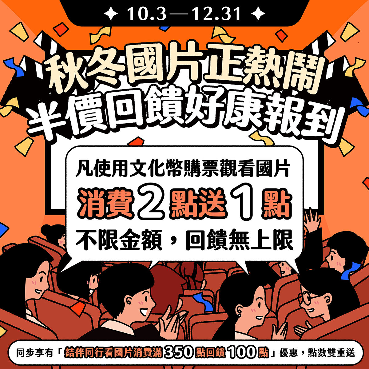 ▲▼文化幣加碼國片「消費2點贈送1點」，等於半價看電影。（圖／文化部）