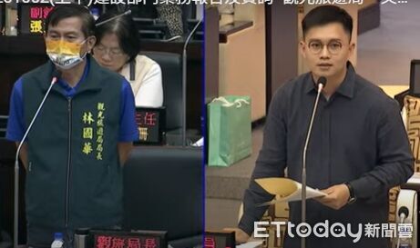 ▲國民黨台南市議會黨團痛批「承先啟後」雕像遭貼標籤，被迫移除封存。（記者林東良翻攝，下同）