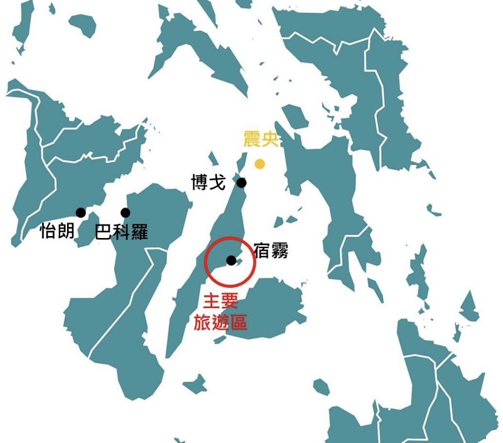 ▲宿霧市區、主要景點距離震央大約100公里遠。（圖／菲觀部提供）