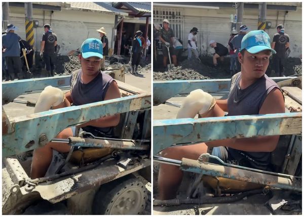 花蓮災區「單腿超人」現身！裝義肢開山貓鏟土　眼神超殺震撼全網