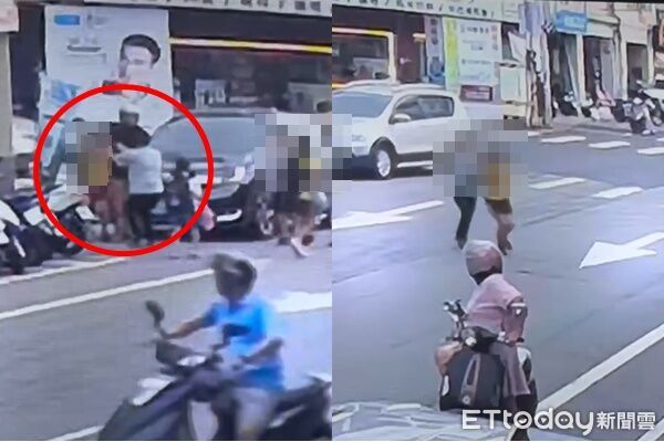 ▲▼             苗栗男砍人第三視角曝，老師急拉女童衝到對向馬路。（圖／記者楊永盛翻攝，下同）