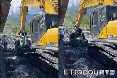 小怪手受困「把拔來救你了」!大怪手整輛把它鏟起 稀奇畫面流出