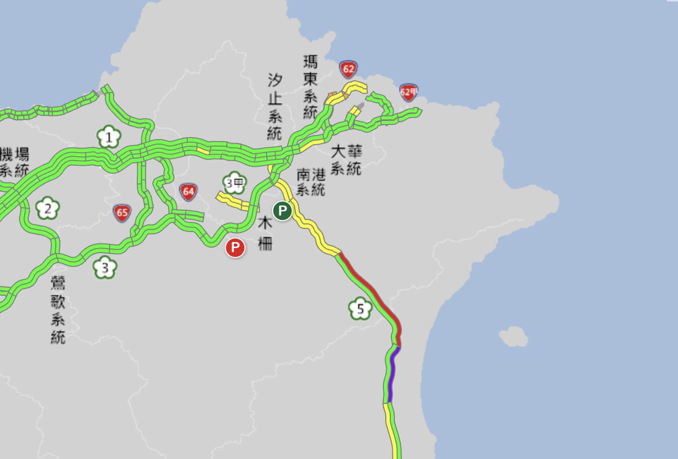 ▲▼國5宜蘭-頭城北向路段車流「紫爆」，時速僅18公里。（圖／取自高公局1968網站）