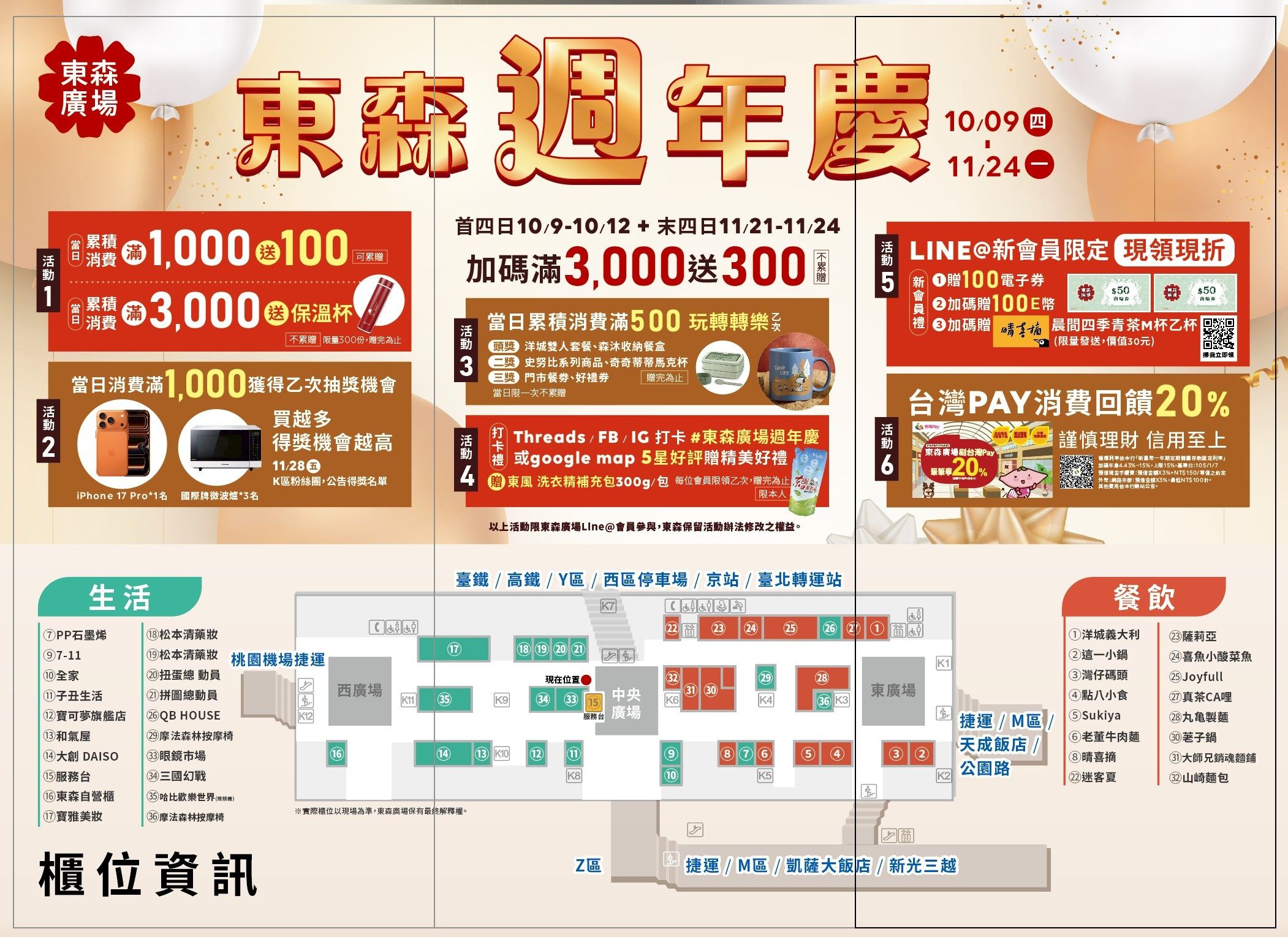 歡慶東森廣場北車週年慶 滿千送百再抽iPhone最高回饋（圖／東森購物提供）