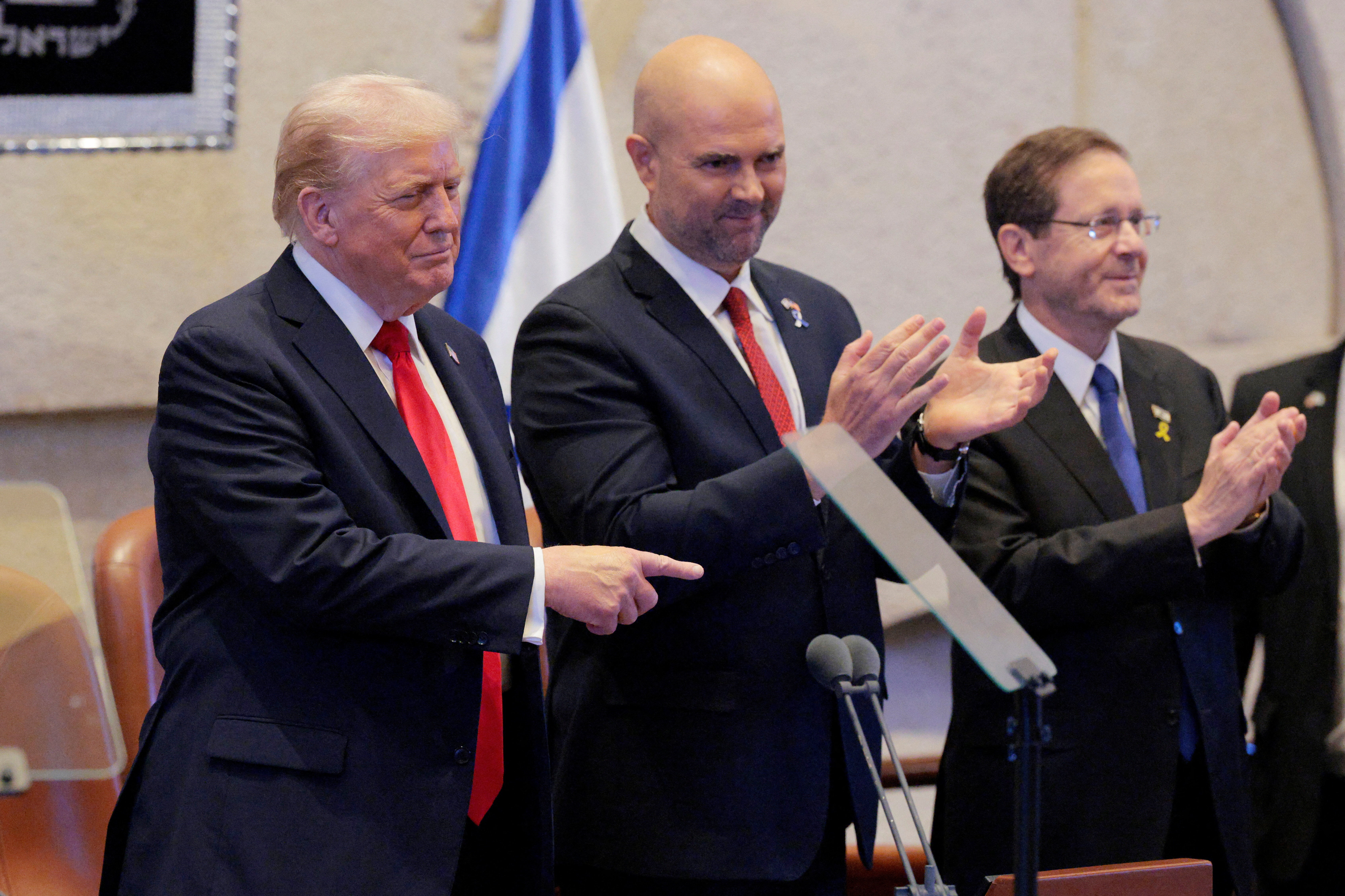 ▲▼川普獲得以色列議會現場掌聲長達2分半鐘。(圖/路透)