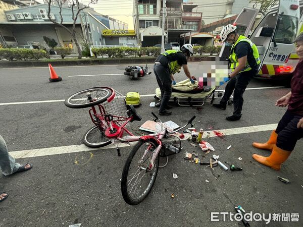 ▲苗栗8旬老嫗騎三輪車慘遭機車撞飛，老嫗頭部重創，目前仍在icu觀察。（圖／記者楊永盛翻攝）