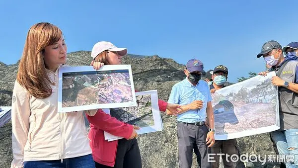 ▲▼柯志恩與許采蓁、邱于軒前往高雄小港大坪頂「柏油山」會勘。（圖／記者賴文萱攝）