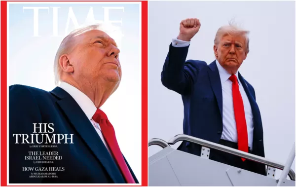 ▲美國《時代雜誌》最新一期以美國總統川普（Donald Trump）為封面人物。（圖左／翻攝自時代雜誌，圖右／路透）