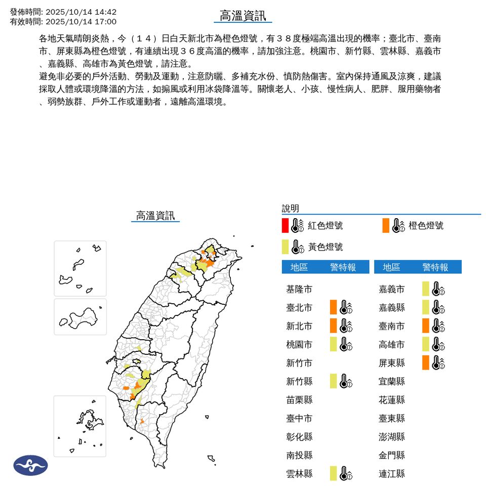 ▲高溫警示