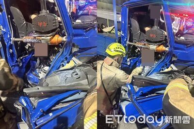 台南晚間自撞!貨車「車頭凹陷」整輛變廢鐵 2人緊急送醫