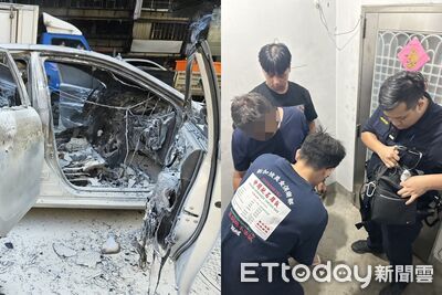 快訊／不爽汽車右切急停！騎士怒「丟鞭炮燒車」被逮捕　畫面曝光