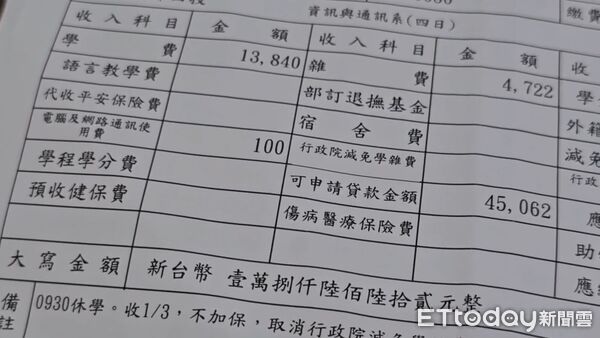 ▲朝陽,學費單,男大生。（圖／民眾提供）