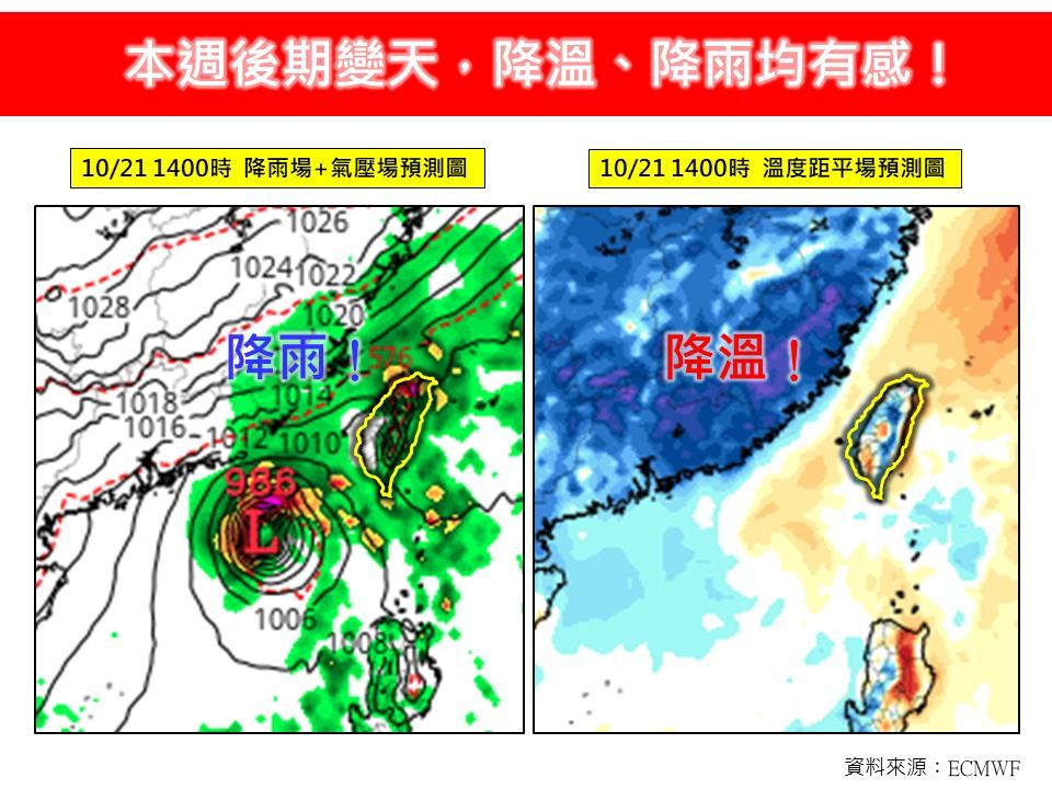 ▲▼冷空氣報到「急降10度」　周末轉雨大變天。（圖／翻攝自臉書／林老師氣象站）