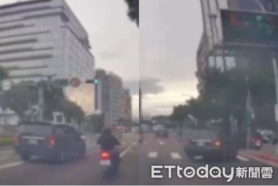 暴衝3道畫面曝！松山機場附近轎車恐怖右切　騎士擦身而過險沒命