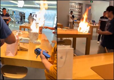 AppleStore「桌上竄火舌」嚇壞客人 原因竟是中國行動電源起火