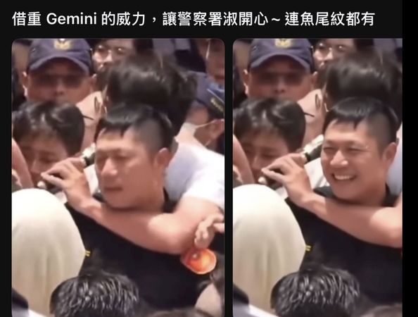▲▼何姓網友用AI改製黃國昌涉對警勒脖的照片。（圖／翻攝threads)