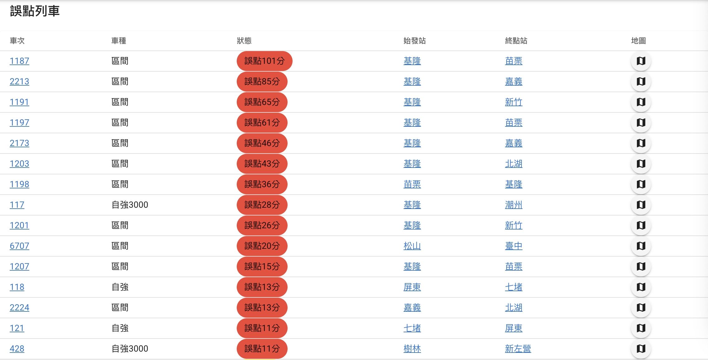 ▲▼台鐵列車延誤。（圖／取自台鐵網站）