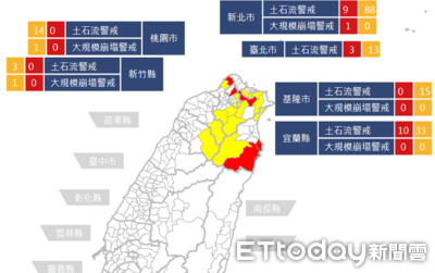 快訊/土石流紅色警戒增至「3縣市22條」 1處防大規模崩塌