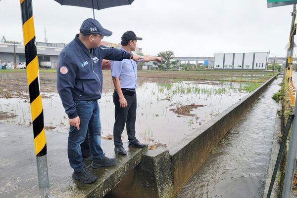 ▲農糧署會同桃園農改場與農業局人員到蘆竹區海湖低窪地區勘災。（圖／桃園市農會提供）