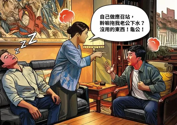 顏妻因不滿唐男找丈夫投資應召站生意，怒罵唐男是「龜公」等語，2人爆發衝突，進而引起唐男殺意。（AI繪圖Adobe Firefly生成，本刊美術組後製）