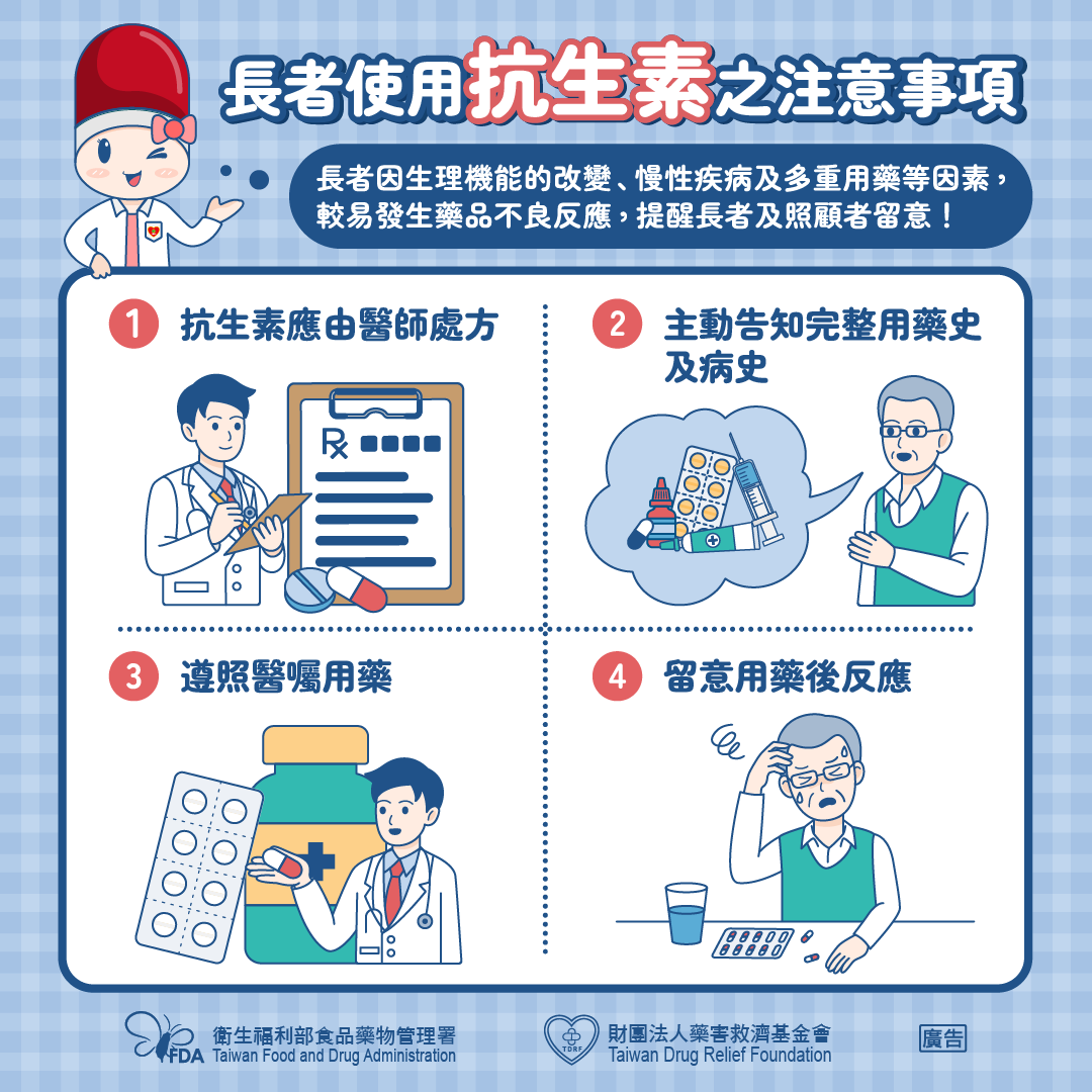 ▲▼長者使用抗生素之注意事項。（圖／藥害救濟基金會提供）