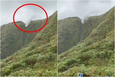 風太大奇景！新北路人見瀑布「逆轉」飛起來　驚呆2萬人