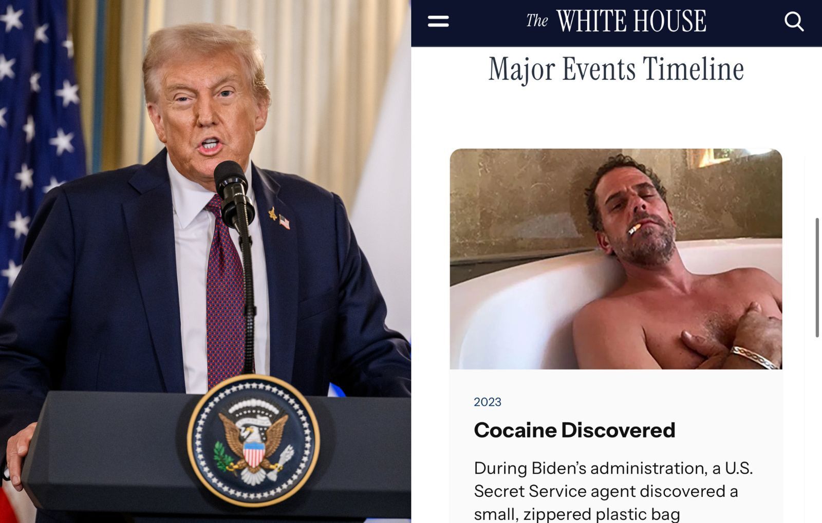 川普惡搞白宮官網！「柯林頓外遇、拜登兒吸毒」全列大事記　連爆乳照都登場