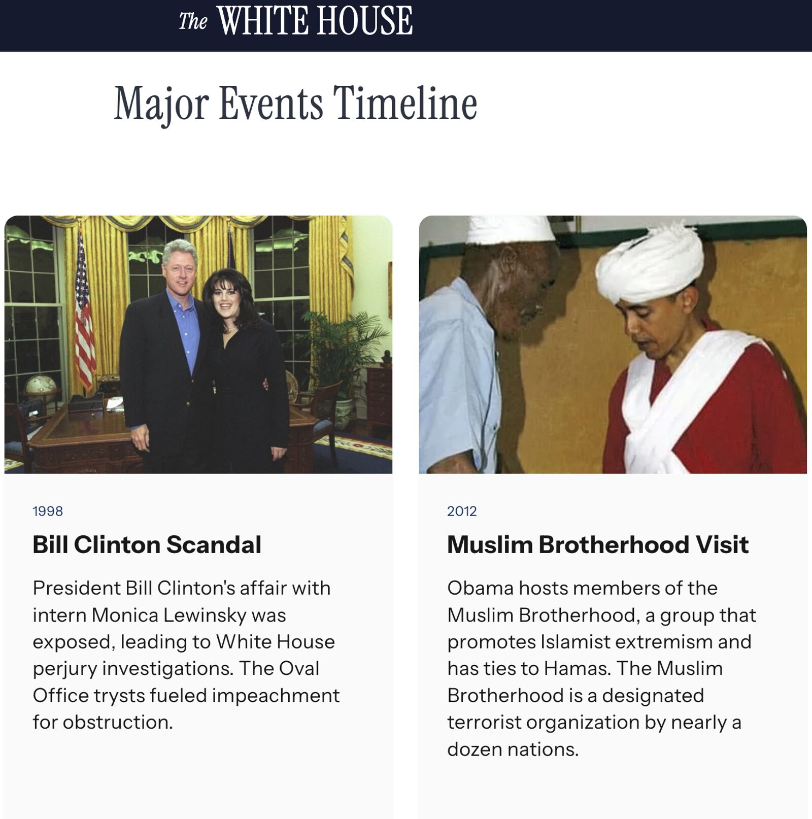 川普惡搞白宮官網！「柯林頓外遇、拜登兒吸毒」全列大事記　連爆乳照都登場