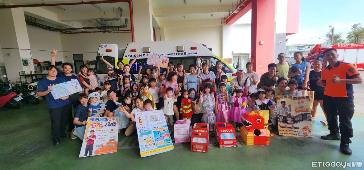 體驗滅火、搭雲梯車好吸睛　佳里奇美醫院親子防災遊學消防隊