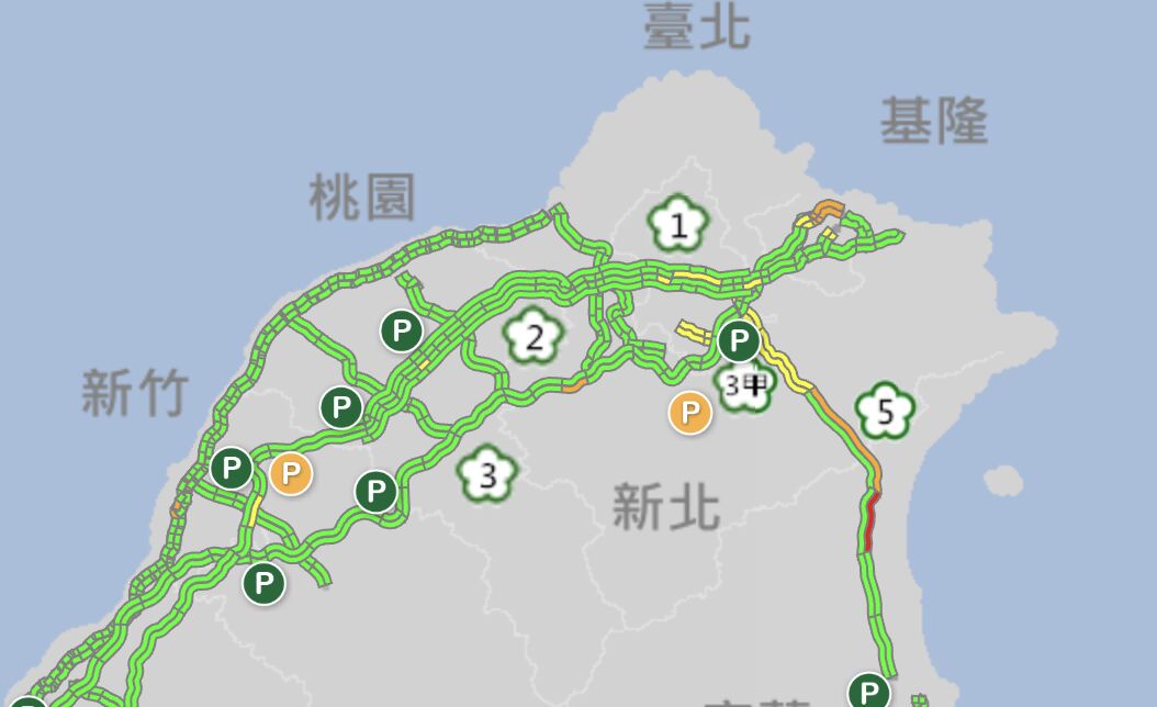 ▲▼國5宜蘭-頭城北向路段已出現車潮。（圖／取自高公局1968網站）