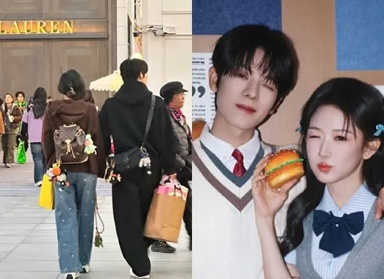 ▲曾輝和韓雨彤當街放閃。（圖／翻攝自微博）