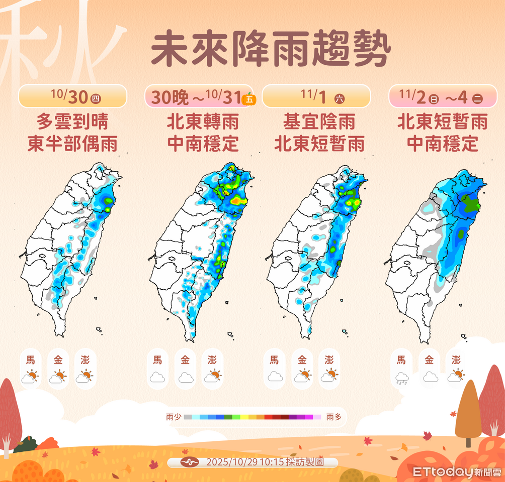 明天短暫回暖轉乾 晚間迎更強東北季風