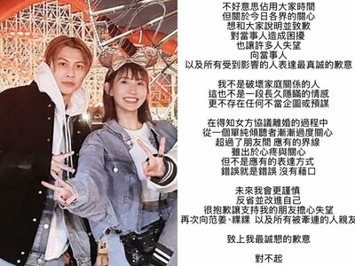 快訊／王子道歉！承認和粿粿「超過朋友應有的界線」：讓許多人失望