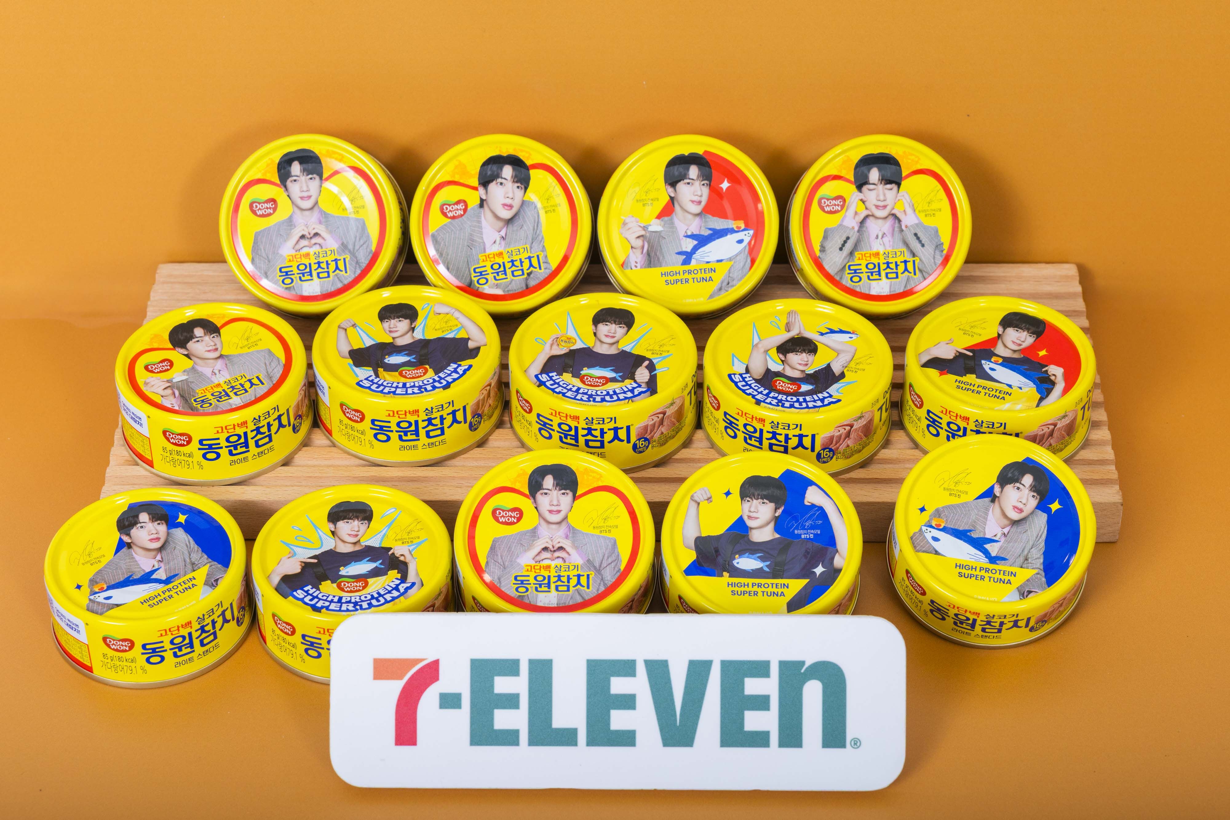 ▲▼7-ELEVEN引進韓國天團BTS（防彈少年團）成員Jin企劃的「IGIN蘋果琴酒調酒」，還有「韓國東遠鮪魚罐頭」獨家開賣「Jin限定肖像版本」。（圖／業者提供）