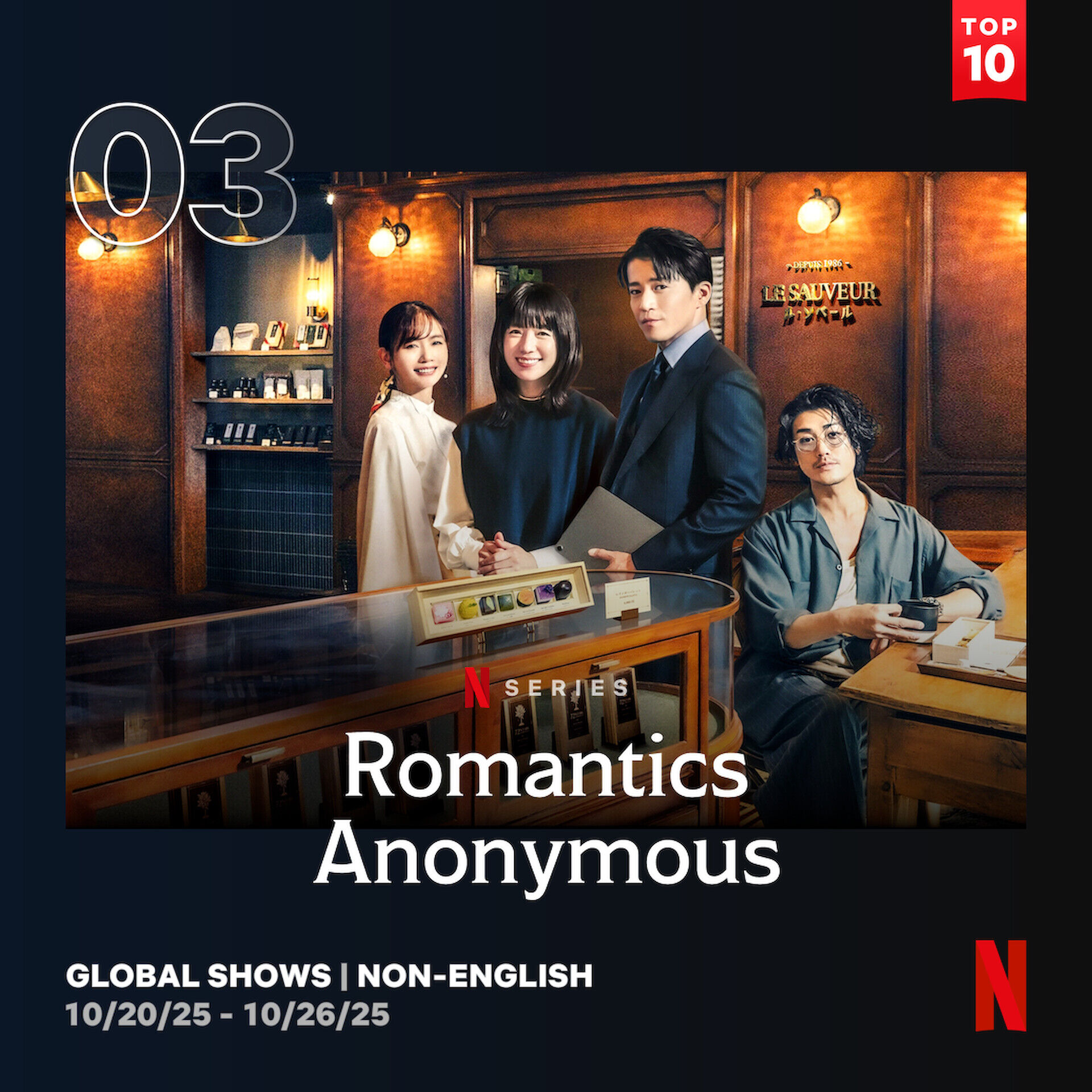 ▲▼《浪漫匿名者》在Netflix全球榜上升至排名第3。（圖／Netflix）