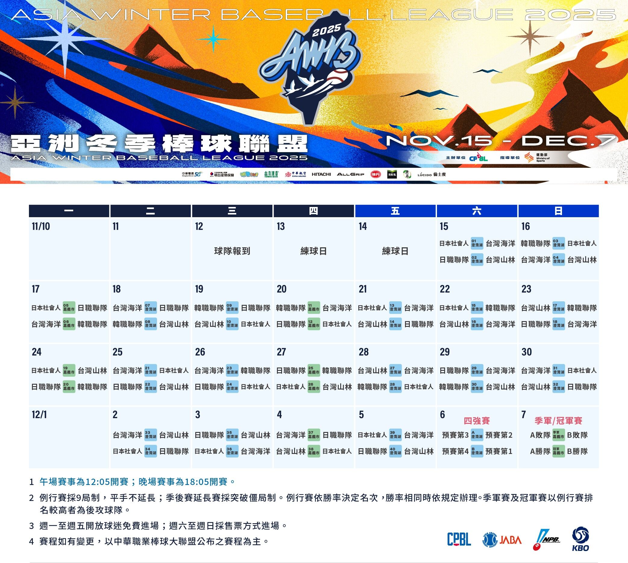 ▲▼  冬季聯盟11/15高雄澄清湖開打 台日韓熱血交戰全季套票1380元享提前入場  台灣隊推假日應援團           。（圖／中職提供）