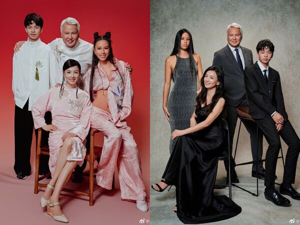 ▲▼張庭15歲女兒長大了！拍全家福「露纖腰長腿」。（圖／翻攝自微博）