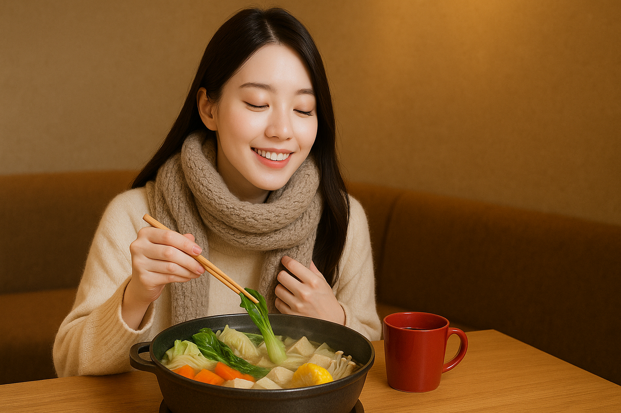 火鍋,飲食,吃飯,圍巾,女性,女孩,冬天。（圖／ai）