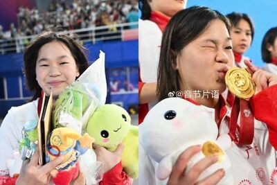 全紅嬋奪冠燦笑衝向觀眾…接「娃娃雨」　新搭檔讚：才練習1個月